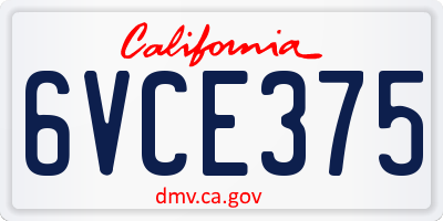 CA license plate 6VCE375