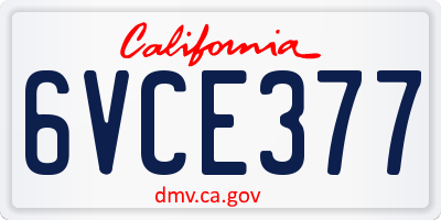 CA license plate 6VCE377