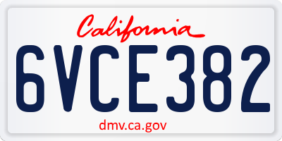 CA license plate 6VCE382