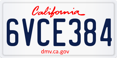 CA license plate 6VCE384