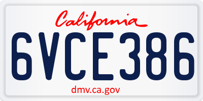 CA license plate 6VCE386