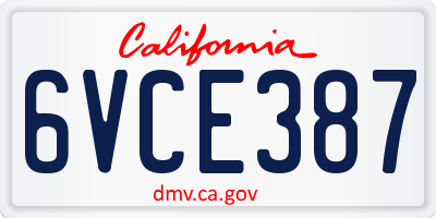 CA license plate 6VCE387