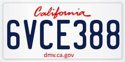 CA license plate 6VCE388