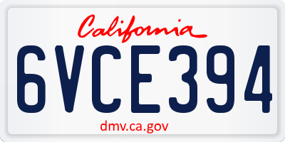 CA license plate 6VCE394