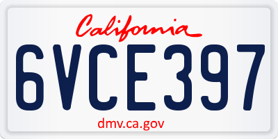 CA license plate 6VCE397