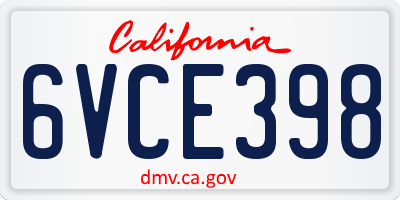 CA license plate 6VCE398