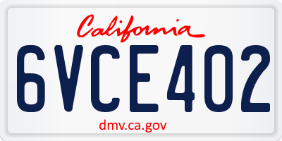 CA license plate 6VCE402