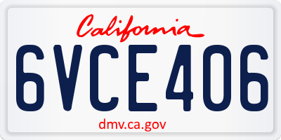 CA license plate 6VCE406