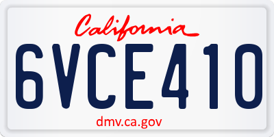 CA license plate 6VCE410