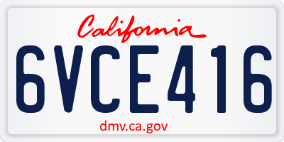 CA license plate 6VCE416
