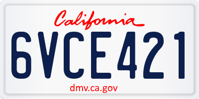 CA license plate 6VCE421