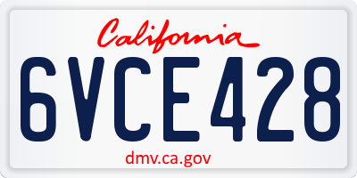 CA license plate 6VCE428