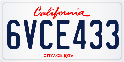 CA license plate 6VCE433
