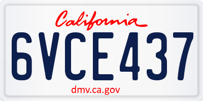 CA license plate 6VCE437