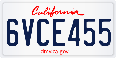 CA license plate 6VCE455