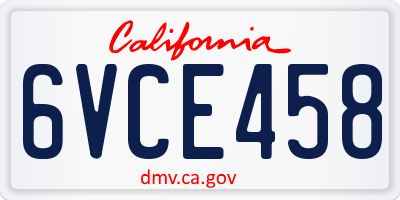 CA license plate 6VCE458