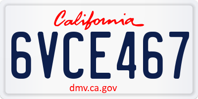 CA license plate 6VCE467