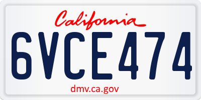 CA license plate 6VCE474