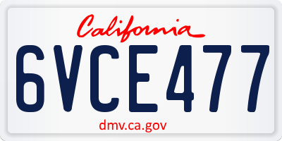 CA license plate 6VCE477