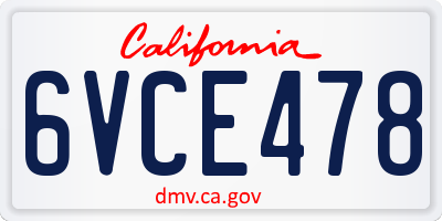 CA license plate 6VCE478