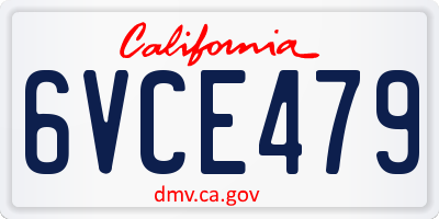 CA license plate 6VCE479