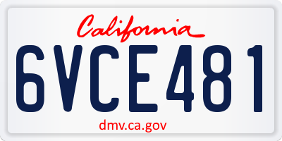 CA license plate 6VCE481