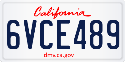 CA license plate 6VCE489
