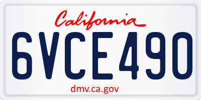 CA license plate 6VCE490