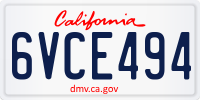 CA license plate 6VCE494