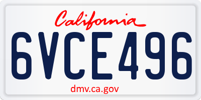 CA license plate 6VCE496