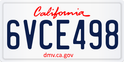 CA license plate 6VCE498