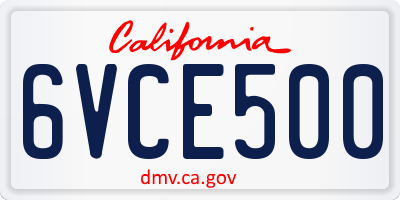 CA license plate 6VCE500