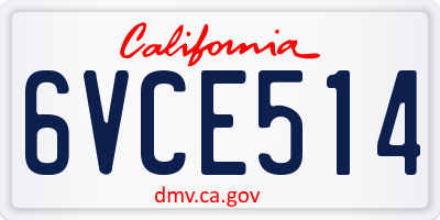 CA license plate 6VCE514