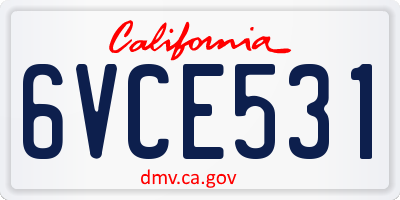 CA license plate 6VCE531