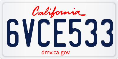 CA license plate 6VCE533