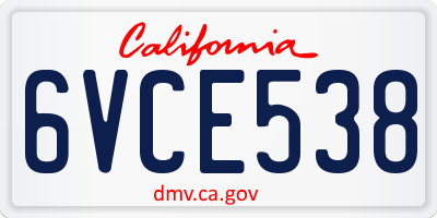 CA license plate 6VCE538