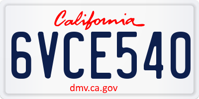 CA license plate 6VCE540