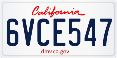CA license plate 6VCE547
