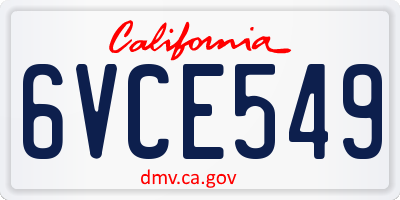 CA license plate 6VCE549