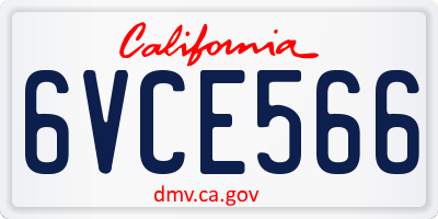 CA license plate 6VCE566