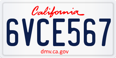 CA license plate 6VCE567
