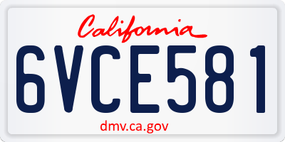 CA license plate 6VCE581