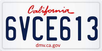 CA license plate 6VCE613