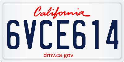 CA license plate 6VCE614
