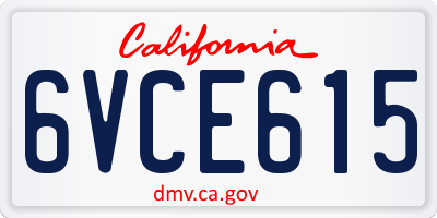 CA license plate 6VCE615