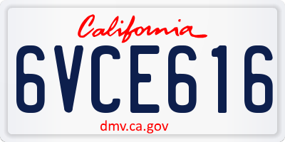 CA license plate 6VCE616