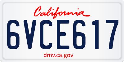 CA license plate 6VCE617
