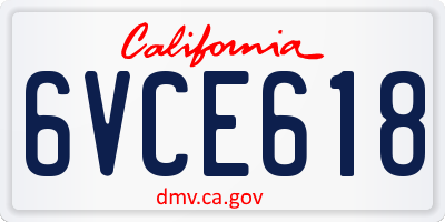 CA license plate 6VCE618