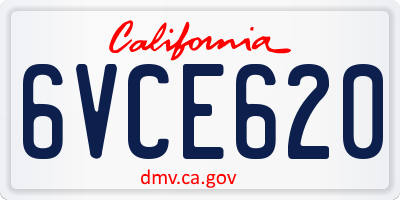CA license plate 6VCE620