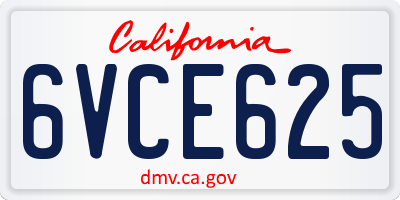 CA license plate 6VCE625